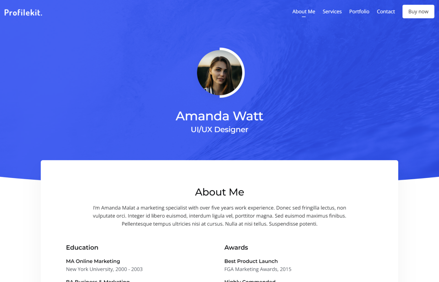 Profilekit - Bootstrap Portfolio Template by erilisdesign.com